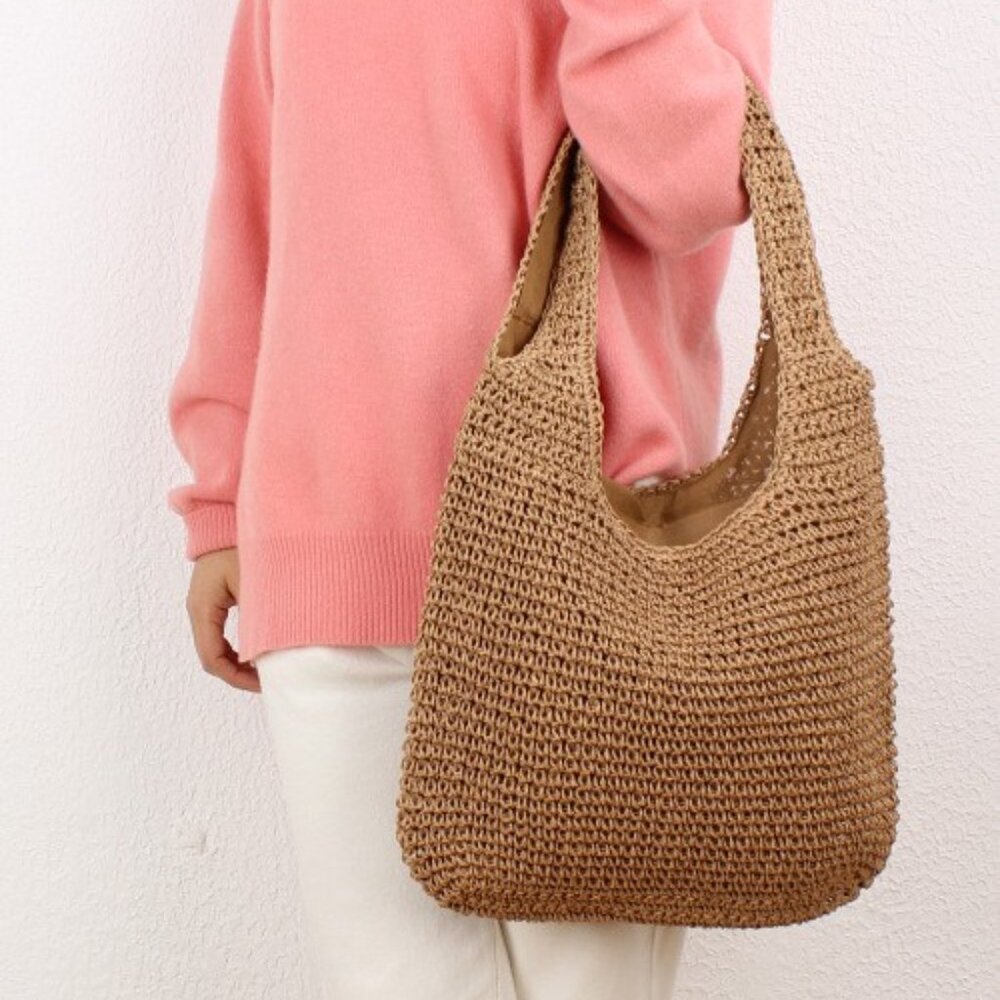 5 Shoulder paper rope woven bag handmade woven beach bag + 6 pair PUMA Sock